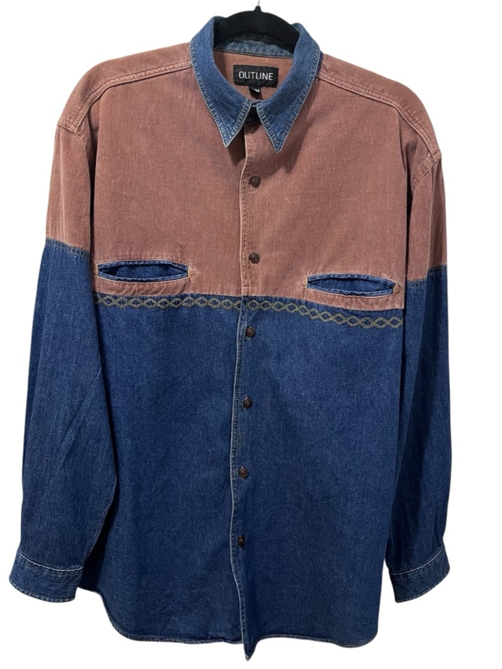 Vintage 90s OUTLINE Color Block Shirt Mens M (Unisex) Denim & Corduroy